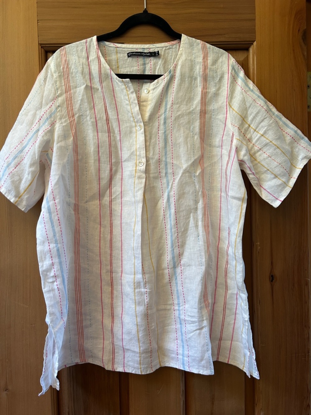 Gudrun Sjoden Lightweight White cotton Tunic with Pastel Stripe Detail